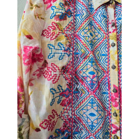 Aratta Silent Journey Floral Embroidered Tunic Shirt Dress Size L Boho Chic - Picture 4 of 12